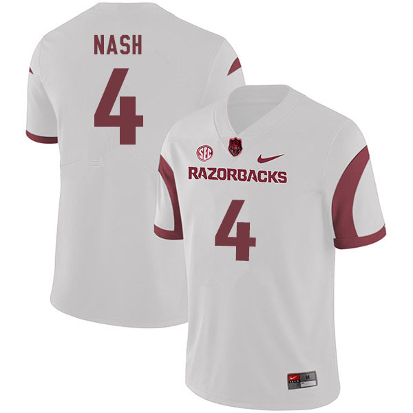 Men #4 Shamar Nash Arkansas Razorbacks College Football Jerseys Sale-White - Click Image to Close